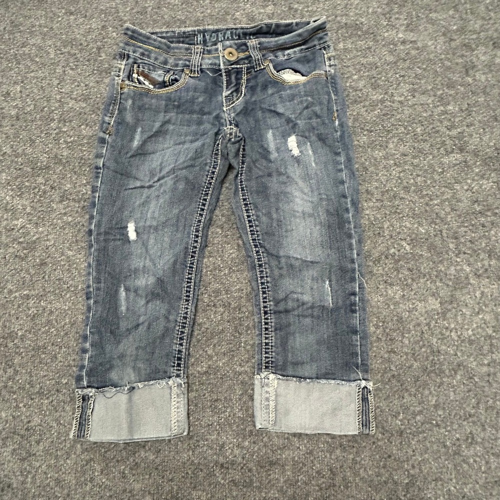 Hydraulic Capri Jeans Womens Size 3/4 Blue Distressed Cuffed Slim Fit Denim